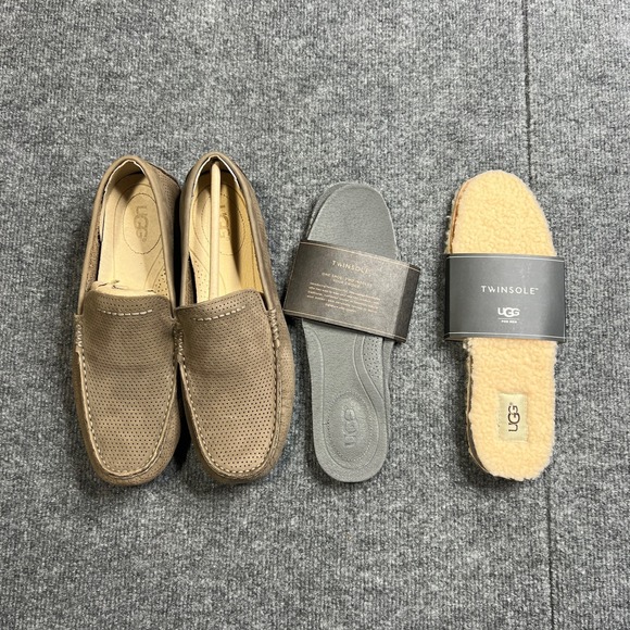 NIB UGG Mens 8 Henrick Perforated Leather Driving Moccasins Taupe Loafer 1010639 - Picture 9 of 11